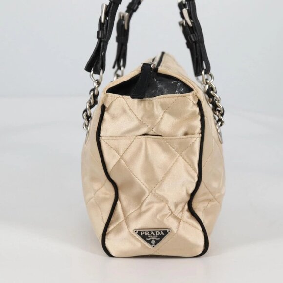 PRADA Chain Shoulder Bag Satin Beige Silver Auth 141037V - Picture 6 of 16